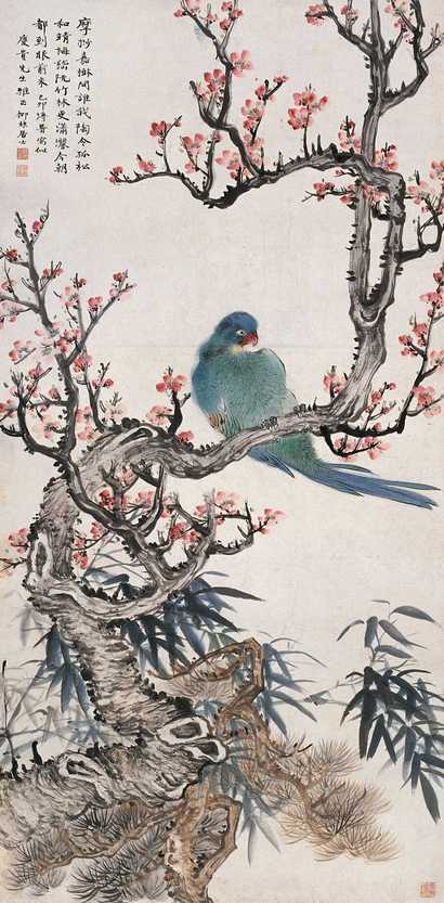 陆抑非 梅花鹦鹉 立轴